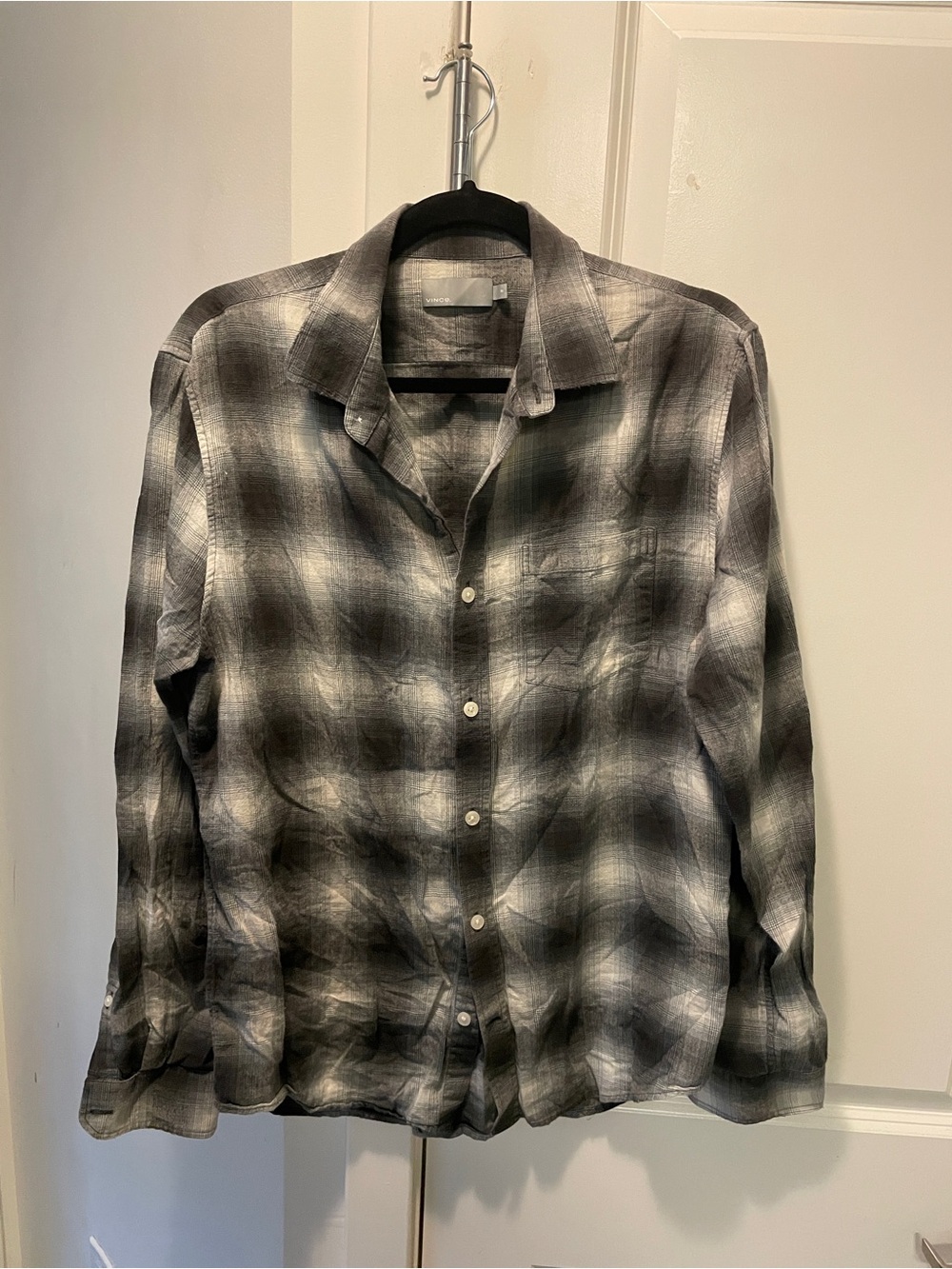 Casual Black & Gray Plaid Men's Button-Up Shirt